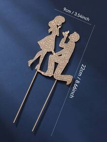 1 Stück Hochzeitstortenaufsatz mit Strass, mit Silhouette des verlobten Paares, geeignet für Verlobungszeremonie, Jahrestag und ganzjährige Dekoration - Verschiedenfarbig - Übersicht 5
