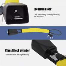 Tapsin Adjustable Car Steering Wheel Lock To Seat Belt Anti-Theft Reinforced Cable Lock Fits Most Vehicles With 3 Keys - Yellow - View 6