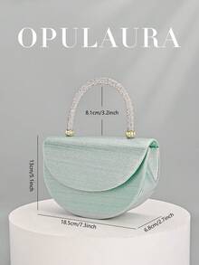 OpulAura 薄荷绿金属光泽不对称派对手拿包，闪亮水晶装饰磁扣手提包，优雅时尚，适合女士生日派对和迷人夜晚，理想的情人节礼物 - 薄荷綠 - 查看 5
