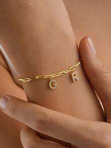 1pc Customized Diamond Inlaid Letter Bracelet, Personalized Pendant Letter Name Bracelet, Letter Jewelry, Personalized Jewelry, Gift For Mom - Multicolor - View 5