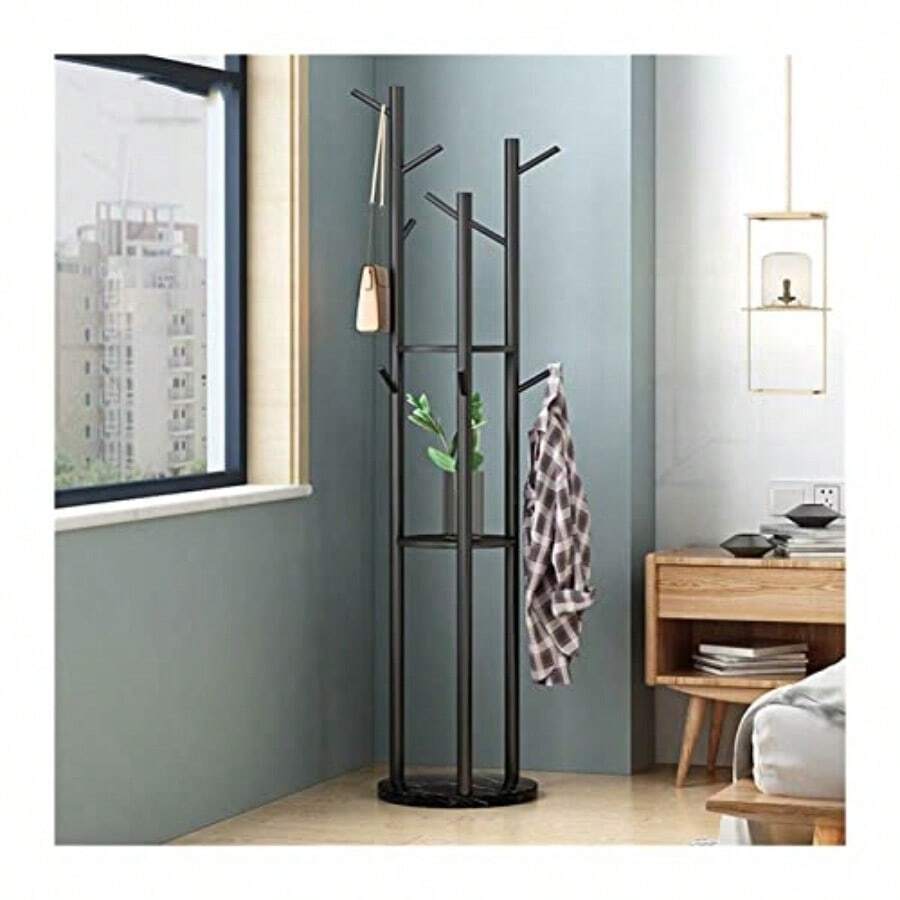 ccPerchero de suelo perchero de metal base de mármol estable colgador de sala de estar con ganchos colgador de metal para árbol o perchero soporte de pared para dormitorio colgador Ann - A - Ver 1