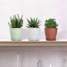 Inch Plant Pots 5 Pack, Flower Planters With Drainage Holes And Trays, Plastic Pots Indoor Outdoor Plants, White - 彩色 + 5英寸 - 查看 6