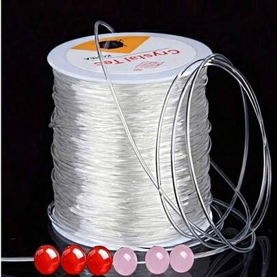Dây thun 100m, dùng làm vòng tay - Dây thun 0.5-0.8mm đính pha lê lấp lánh, chất liệu pha trộn polyester-spandex, thích hợp làm trang sức hạt cườm, trang trí bóng bay tiệc tùng - Nút thắt nhỏ chắc chắn, độ bóng cao, dùng làm vòng tay, vòng tay tự làm, vòng cổ và các đồ thủ công đính hạt cườm.