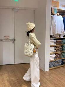 1 pieza Cárdigan de punto de unicolor con botones delanteros acanalados, para oficina & uso casual, primavera/verano, amarillo otoño - amarillo claro - Ver 5