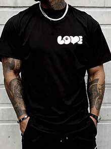 Black T-Shirt,Unisex Simple Crew Neck Short-Sleeved Top, Love And Peace (Anti-War Symbol), Short-Sleeved Crew Neck Casual Top, Hoping For Peace, Spreading Love, Printed T-Shirt, Retro T-Shirt. - 黑色 - 查看 8