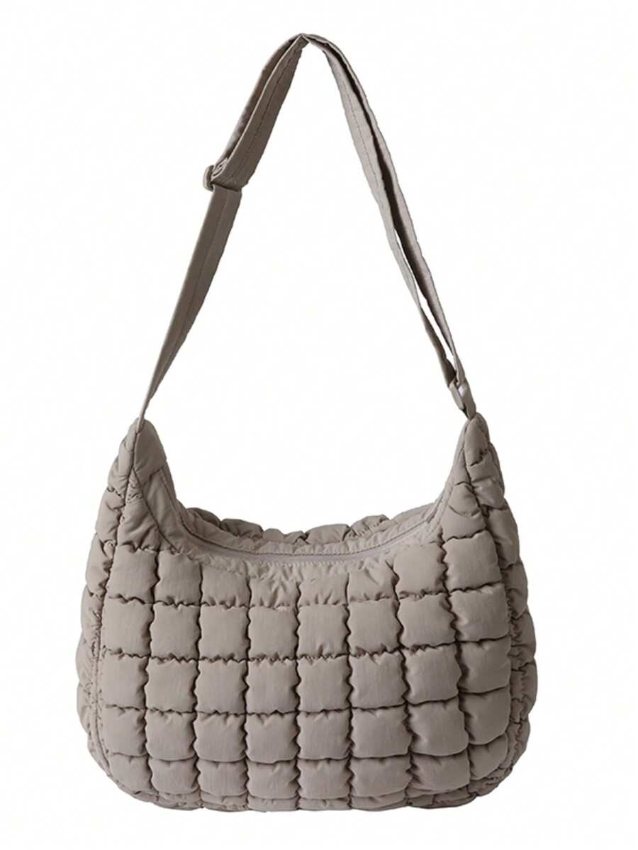 Quilted Puffer Shoulder Bag For Women, LightweightEveryday Crossbody Handbag - 卡其色 - 查看 1