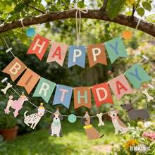 Dog Bone Pennant Flags For Birthday Party Decorations, Cake Dessert Table Decor, Birthday Party Venue Decorations, Happy Birthday Garland Banner - Multicolor - View 2