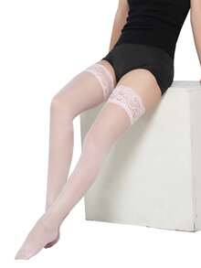 Sexy Fishnet Stockings Women Hollow Out Tight High Over Knee Lace Women's Long Stockings - 白色 - 查看 5