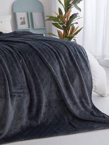 1pc Thickened Single Layer Flannel Blanket With Grid Pattern & Solid Color For All Seasons - Black - View 9
