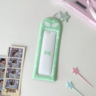 Fashionable Minimalist Design Ins Style Kpop Photocard Holder Keychain, Cute Angel Wing Acrylic Pouch For Fans, Decorative Bag Charm, Star Pattern Photo Card Organizer