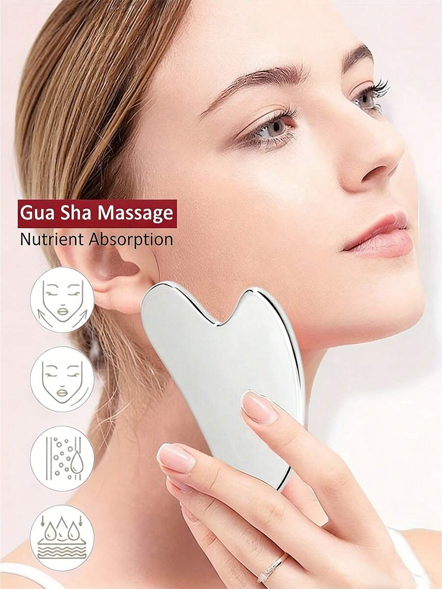 Stainless Steel Gua Sha Tool, Skin Tightening Massage Gua Sha Beauty Tool, Metal Gua Sha Tool Suitable For Face, Body, Eyes, Neck, Chin, Jawline Sculpting, Eyes, Neck, Body Skin Tightening Massage Care Gift (Silver) - Multicolor - View 1