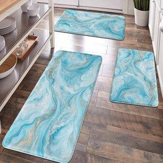 1pc Soft Plush Surface Bathroom Mat, Non-Slip Bathroom Rug, Kitchen Mat, Doormat, Home Decor, Fatigue Relief Mat, Blue Marble Pattern, Comfortable Surface, Relaxing Foot, Fatigue Reduction