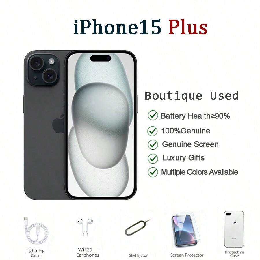 Apple 二手苹果 iPhone 15 Plus，128GB/256GB，6.7 英寸双卡双待智能手机，成色 95% 新，黑色、蓝色、粉色、黄色、绿色可选。功能强大，适合家庭/办公使用和远程会议。 - 黑色 - 查看 1