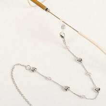 Handmade Gold Metal Glasses Chain Strap Heart Pendant And Beads - Ladies Adjustable Glasses Rope And Mask Lanyard, Glasses Accessories - bạc - Xem 2