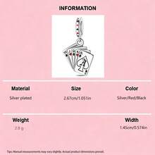 Valentine's Day DIY Silver-Plated Playing Card Pendant, Cat Enamel Crystal Bracelet Necklace Charm, Romantic Game Jewelry Making Supplies - Silver - View 14