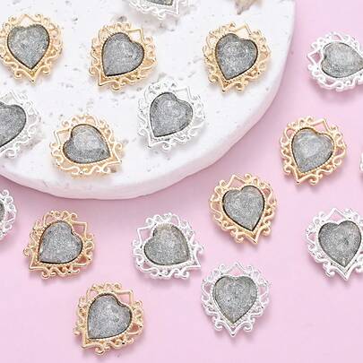 13x15mm 10st Vintage hjärtformade strass-lappar - Glittrande gör-det-själv-utsmyckningar för rockar, tröjor, skjortor, håraccessoarer och kläddekor, smycken, nagelkonsttillbehör, rockutsmyckningar, skimrande finish