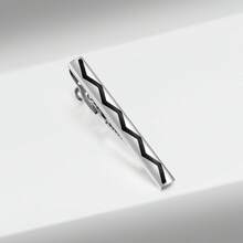 1pc Copper Alloy Black Wavy Silver Plated Elegant Tie Clip, Minimalist & Fashionable For Business