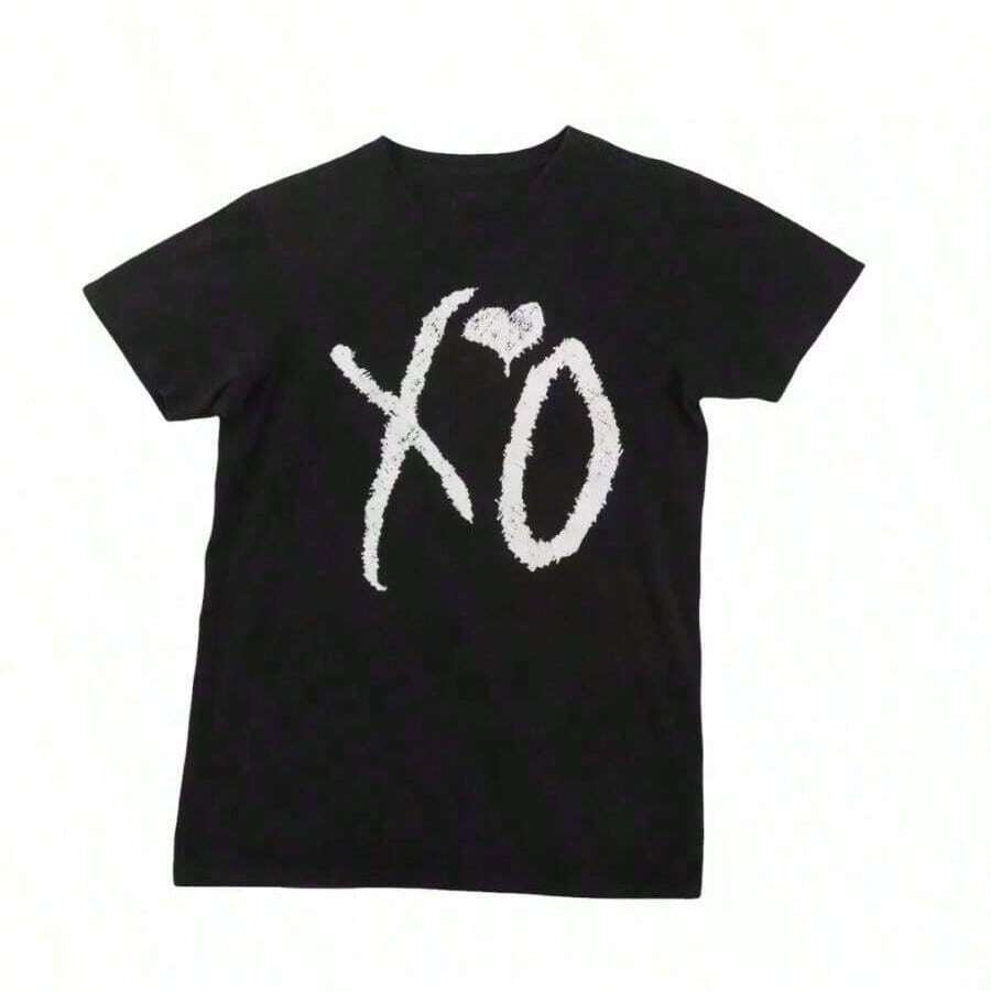 XO Basic Logo Reprinted Black T Shirt Full Size S-5XL - 黑色 - 查看 1