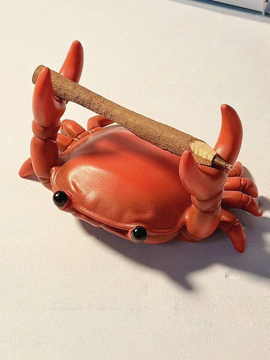 1pc Cute Crab Holding Pen Holder, Japanese Creative Crab Pen Stand Desk Organizer, Gift For Back To School Or Graduation - Red - View 1