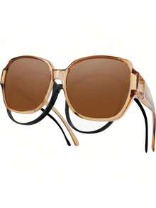 1 pieza Nuevas gafas de moda con clip para gafas graduadas, para mujer para conducir, vacaciones en la playa, al aire libre, viajes, estilo casual con montura cuadrada grande para salir, volver al colegio - Multicolor - Ver 7