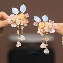2pcs Flower Hair Clips, Sweet Birthday Gift For S, New Chinese Style Duckbill Clip Hanfu Hairstyle Accessory, Side Bangs Hairpin Headpiece Suitable For Daily Wear, A Pair Of Exquisite Handmade Hair Accessories - Màu xanh lam - Xem 7