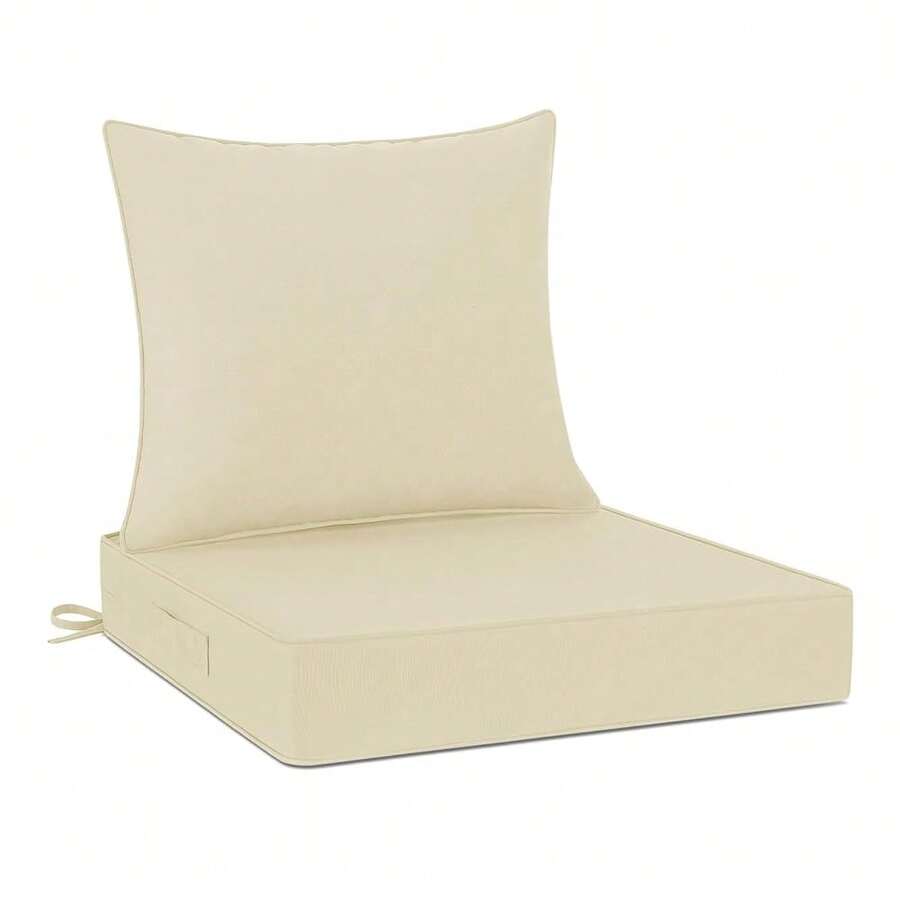 Cozyide Outdoor Chair Cushions 24x24, Washable Patio Furniture Cushions With Removable Cover, Waterproof Outdoor Deep Seat Cushion Set With Non-Slip Ties And Handle, Beige - 淺褐色的 - 查看 1