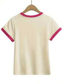 Women's Colorblock Striped Print Short Sleeve T-Shirt Summer Casual - Apricot - View 2