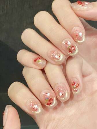 30 pièces de faux ongles courts en forme de cercueil avec de petites fleurs fraîches de printemps, effet œil de chat polyvalent, atmosphère blanche. 1 colle de gelée, 1 lime à ongles. Convient pour les femmes à porter au travail et aux rendez-vous quotidiens.