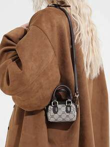 Bolso de hombro con estampado geométrico mini para mujer - Café - Ver 4