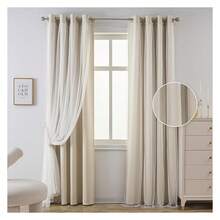 Beige Blackout Curtains 52x95 Inch -  Bedroom & Living Room - Cute Double Layer Sheer Curtains With Grommets, 2 Panels - Light Filtering - 如圖13 - 查看 1
