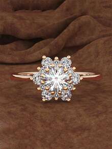 1枚时尚立方氧化锆戒指，女士款式，适合婚礼、订婚、周年纪念、派对、情人节及其他场合。 - 玫瑰金 - 查看 10