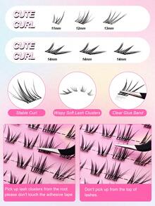 56pcs C-Curl Self-Adhesive False Eyelash Clusters, Natural Fox Eye Makeup Effect, No Glue Needed, Invisible Tape - More , No Sticky Residue, Pre-Glued False Eyelashes - C - 查看 7