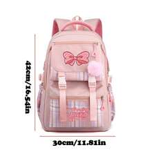 Pink Bow Cartoon Print Backpack, Lightweight Nylon Material, Spacious College Style Design, Polyester Lining, Zipper Closure, Washable, Suitable For Daily Commute And School, Back To School Essential, Stationery Supplies, Backpack, Perfect Valentine's Day Gift - Multicolor - View 11