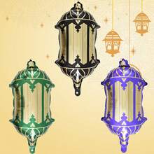 3个斋月开斋节灯笼造型铝箔气球油灯气球斋月吉祥开斋节装饰品 - 彩色 - 查看 2