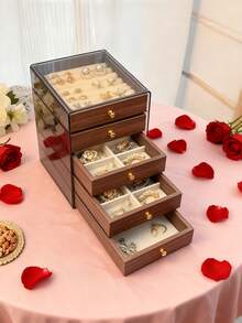 1pc 5/3 Tier Standalone Jewelry Box With Cover, Gold Drawers - Luxury European Style Brown Storage Box For Necklaces, Bracelets, Earrings, Rings - Dustproof & Scratch-Resistant, Suitable For Home Use - Jewelry Box 1 - View 6