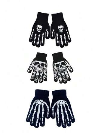 1 Pair Glow In The Dark Skeleton Claw Gloves, Punk Style Skeleton Finger Gloves For Halloween Party Cosplay Supplies