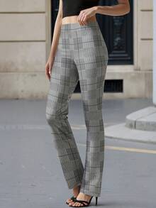 HOMEYEE Women's Fashionable & Elegant Plaid Suit Pants, Suitable For Daily, Workplace, And Business Commute Spring - Grey - View 4