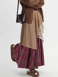 Chân váy chữ A phối ren bất đối xứng kiểu cổ điển, rách rưới, thích hợp cho mùa xuân. - Nhiều màu - Xem 4