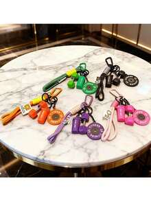 1pc Personalized Barbell & Dumbbell Keychain, Handmade Woven Fitness Keychain Set, Fashionable Multifunctional DIY Gym Bottle Carabiner, With Woven Rope, Unisex Couples Keychain, Fitness Enthusiast Essential, Best Gift For Various Occasions And Birthdays, Valentine's Day Gift - Multicolor - View 3