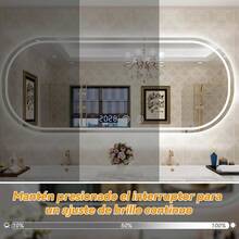 Espejo para Baño con Luz LED Espejo de Baño con Función de Memoria y Desempañado HD Espejo de Maquillaje con Ajuste de Hora Regulable 3 Colores 4mm Vidrio Prueba Explosiones 60 x 80cm - Gris - Ver 5
