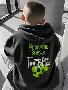 1pc Tween Boy Casual Printed Pullover Sweatshirt, Thermal Lined, Long Sleeve, Autumn/Winter - Black - View 9