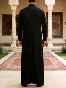 男士长袖中东风格长袍 - 黑色 - 查看 2