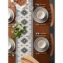 1 件西南风情桌旗，亚麻桌旗，梳妆巾，波西米亚灰复古桌旗，适用于派对/厨房/晚餐/婚礼装饰 - 灰色 - 查看 3