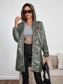 Giolshon 女士休闲连帽夹克，带口袋，轻便长款外套，适合春/秋/冬日常穿着 - 綠色 - 查看 6