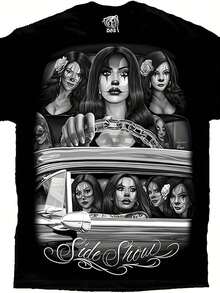 Sexy Clown Tee DGA Side Show Cruising Lowrider Sexy Payasa Clown T Shirt Mens Comfortable Cotton Round Neck Short Sleeve - Black - View 1