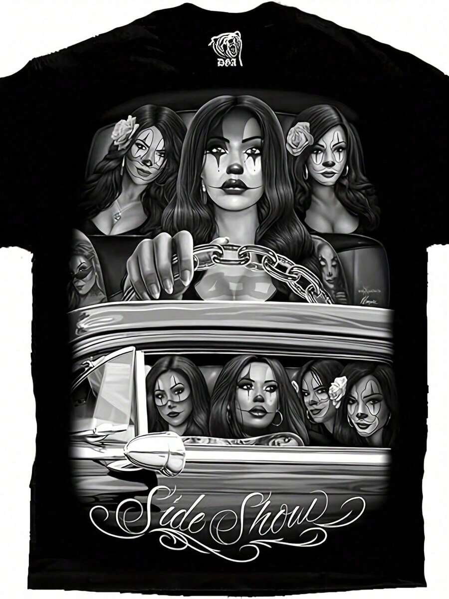 Sexy Clown Tee DGA Side Show Cruising Lowrider Sexy Payasa Clown T Shirt Mens Comfortable Cotton Round Neck Short Sleeve - Black - View 1