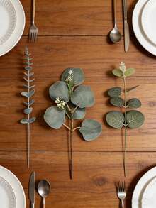 15支仿真桉树枝，触感逼真，带白色种子，人造绿植桉树枝，散装丝绸银元桉树叶，带小花，柔韧的仿真桉树枝 - 彩色 - 查看 3