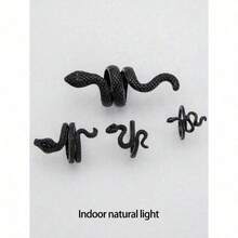 Imoli 4pcs Punk Style Snake Carved Alloy Ring Set | Adjustable | Party/Travel Gift - màu đen - Xem 8