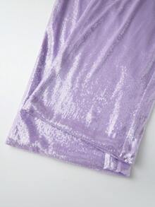 Women's Sparkle Sequin Pants Lightweight Elastic Waist Wide Leg Loose Pants Trousers - Morado - Ver 6