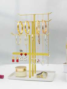 1 Elegant Jewelry Display Stand-2/3/4-Tier T-Shaped Jewelry Stand, Earring, Necklace, And Ring Storage Rack, European Style Jewelry Display Stand-Stylish Gold And White Finishes - Multicolor - View 6